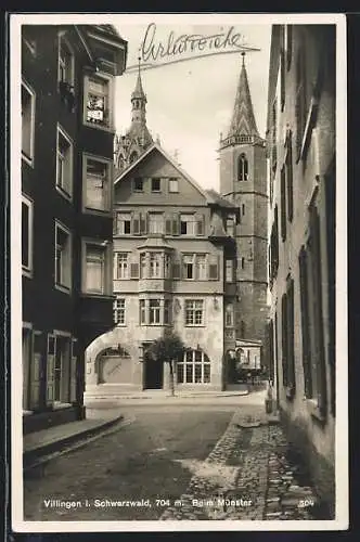 AK Villingen i. Schwarzwald, Strassenpartie am Münster