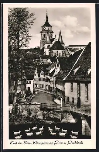 AK Weil der Stadt, Würmpartie mit Peter u. Paulskirche