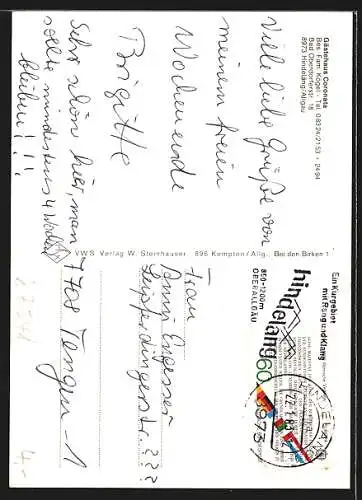 AK Hindelang /Allgäu, Gästehaus Coronata, Bad Oberdorferstr. 18, Innenansicht