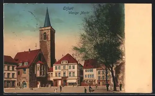 AK Erfurt, Wenige Markt mit Passanten und Kirche