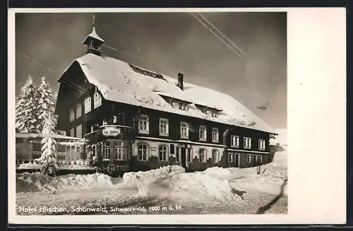 AK Schönwald /Schwarzwald, Hotel Hirschen im Schnee