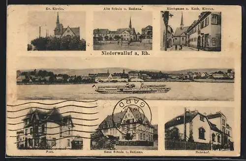 AK Niederwalluf, Evangelische Kirche, Alte Schule und Rathaus, Kirchgasse und Katholische Kirche