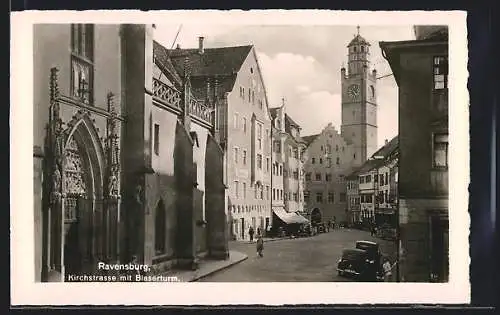 AK Ravensburg, Blick auf den Blaserturm aus der Kirchstrasse