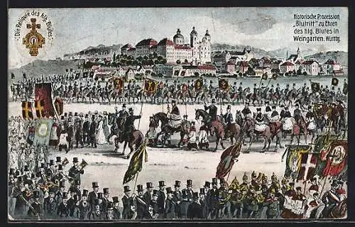 Künstler-AK Weingarten Württ., historische Prozession Blutritt zu Ehren