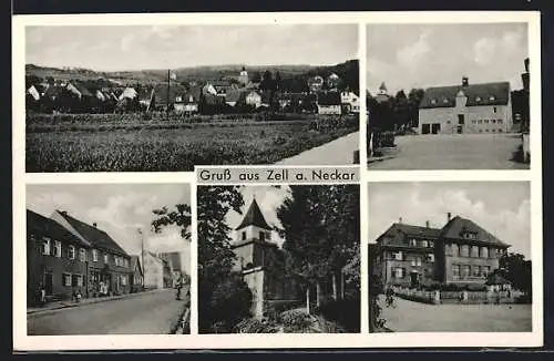AK Zell a. Neckar, Rathaus, Gebäudeansicht, Strassenpartie