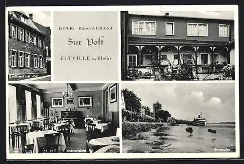 AK Eltville a. Rhein, Hotel-Restaurant Zur Post, Terrasse, Innenansicht, Bes. König