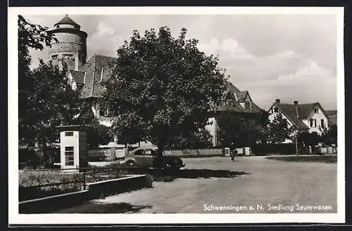 AK Schwenningen a. N., Siedlung Sauerwasen und VW-Käfer