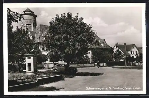 AK Schwenningen a. N., Siedlung Sauerwasen und VW-Käfer