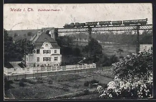 AK Weida i. Th., Eisenbahn auf dem Oschütztal-Viadukt