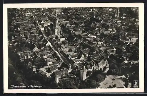 AK Mühlhausen in Thüringen, Teilansicht mit Kirche, Fliegeraufnahme