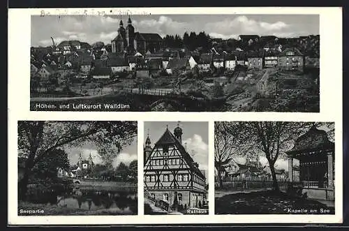 AK Walldürn, Totalansicht, Seepartie, Rathaus & Kapelle am See