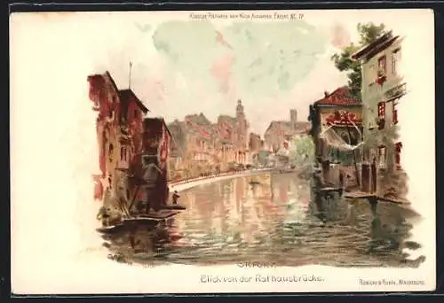 Künstler-AK Erfurt, Blick von der Rathausbrücke