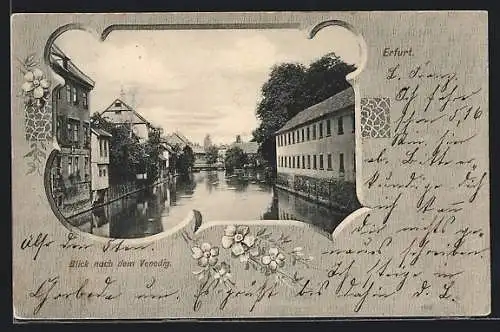 AK Erfurt, Blick nach dem Venedig, Blumen, Passepartout