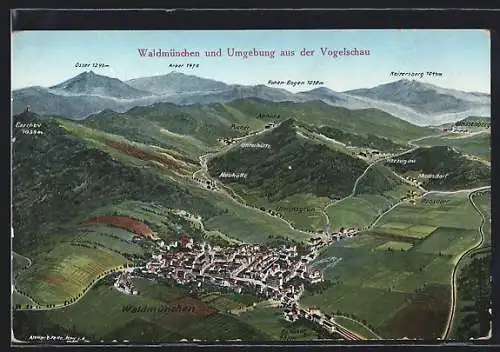 Künstler-AK Eugen Felle: Waldmünchen, Umgebung aus der Vogelschau