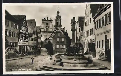 AK Neckarsulm, Marktplatz mit Geschäft von Viktor Ihlein