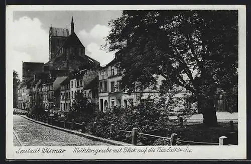 AK Wismar, Mühlengrube mit Nicolaikirche