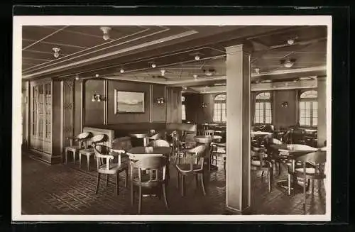 AK Passagierschiff M.S. Monte Olivia, Innenansicht des Rauchsalons