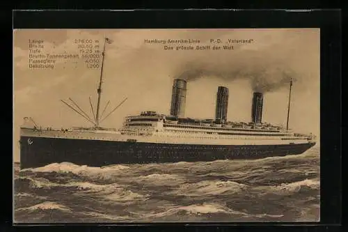 AK Passagierschiff Postdampfer Vaterland, das grösste Schiff der Welt