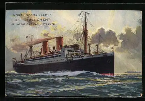 Künstler-AK Passagierschiff München des Nordd. Lloyd auf hoher See