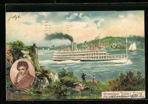Künstler-AK Steamboat Robert Fulton