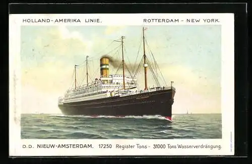 AK Passagierschiff D.D. Nieuw-Amsterdam, Holland-America Line