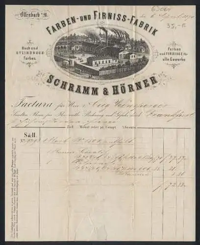 Rechnung Offenbach a. M. 1870, Schramm & Hörner, Farben- und Firniss-Fabrik, Die Fabrikanlage mit Lagerplatz