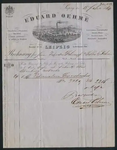 Rechnung Leipzig 1866, Eduard Oehme, Fett- und Öl-Fabrik, Das Werk in Kieritzsch mit Gleisanlage
