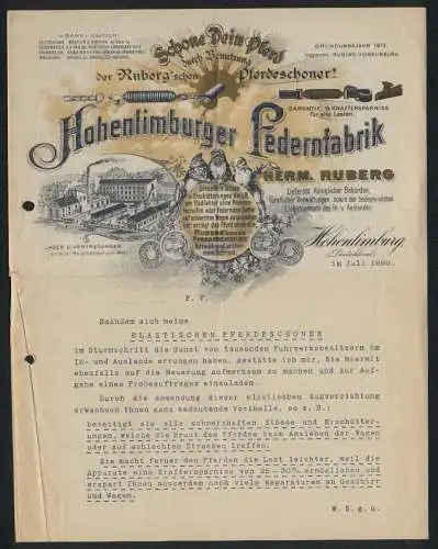Rechnung Hohenlimburg 1899, Herm. Ruberg, Hohenlimburger Ledernfabrik, Betriebs- und Produktansicht, Preismedaillen
