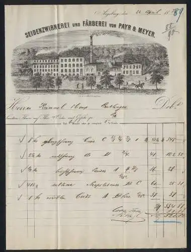 Rechnung Augsburg 1876, Payr & Meyer, Seidenzwirnerei und Färberei, Transportkutsche vor dem Geschäftsgelände