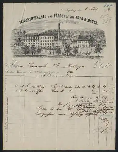 Rechnung Augsburg 1876, Payr & Meyer, Seidenzwirnerei und Färberei, Transportkutsche vor dem Betriebsgelände