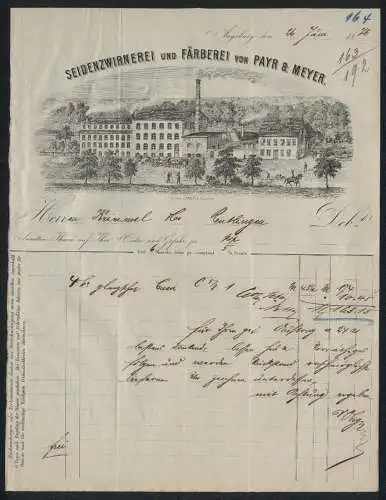 Rechnung Augsburg 1876, Payr & Meyer, Seidenzwirnerei und Färberei, Transportkutsche vor dem Fabrikgelände