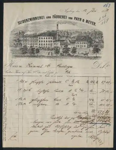 Rechnung Augsburg 1876, Payr & Meyer, Seidenzwirnerei und Färberei, Transportkutsche vor dem Geschäftsgelände