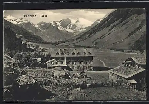 AK Ferleiten, Gebirgspanorama mit Berghütte