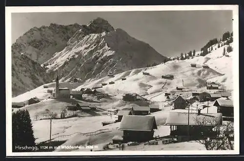 AK Hirschegg, Ortsansicht mit Widderstein im Winter