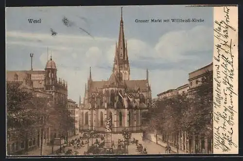 AK Wesel / Rhein, Grosser Markt mit Willibrodi-Kirche