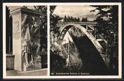 AK Rottenbuch / Ammer, Echelsbacher Brücke mit Denkmal