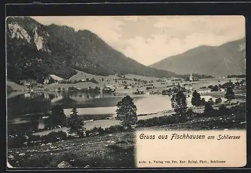 AK Fischhausen / Schliersee, Blick auf den Ort und den Schliersee