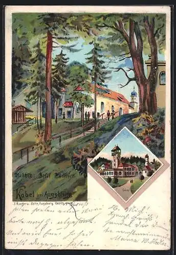 Lithographie Westheim / Augsburg, Ansichten des Gasthaus zum Kobel