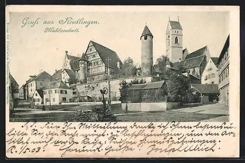 AK Riedlingen / Baden, Mühlvorstadt mit Kirche
