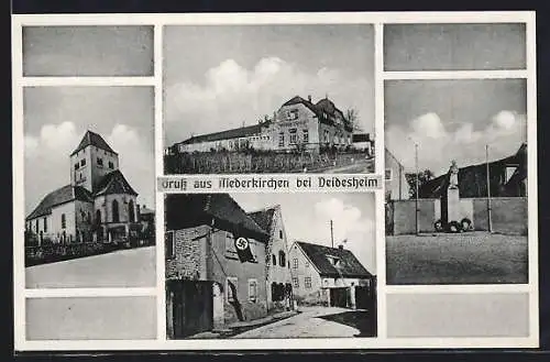 AK Niederkirchen / Deidesheim, Gebäude des Winzer-Verein, Kriegerdenkmal, Haus mit 