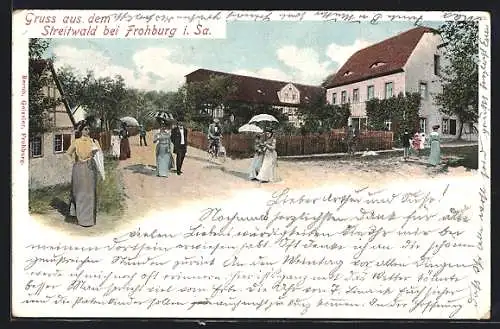 AK Streitwald / Frohburg, Gasthaus zu Streitwald, Flaneure