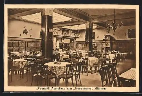 AK München, Löwenbräu-Ausschank zum Franziskaner, Restaurant-Inneres