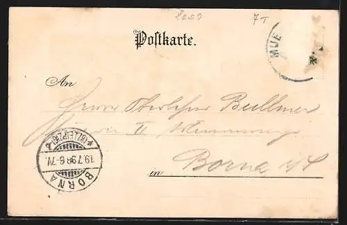 Lithographie München, Gasthaus Rathskeller mit Innenansicht