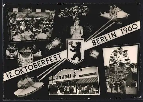 AK Berlin, 12. Oktoberfest 1960, Festzelt und Riesenrad