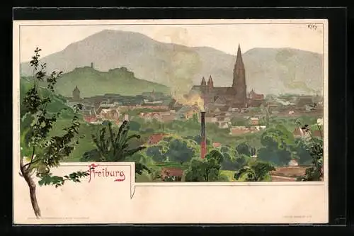 Künstler-AK Heinrich Kley: Freiburg / Breisgau, Panorama vom Berg aus gesehen