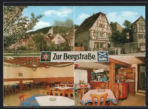 AK Zwingenberg / Bergstrasse, Teilansicht, Gaststätte Zur Bergstrasse mit Innenansichten
