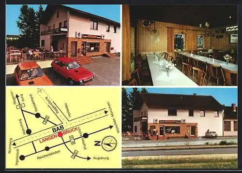 AK Langenbruck / Ilm, Gasthaus Metzgerei E. Assman, Aussen- u. Innenansichten, Landkarte