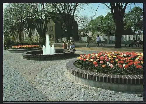 AK Griesheim / Darmstadt, Blumen und Wasserspiele auf dem Georg-Schüler-Platz