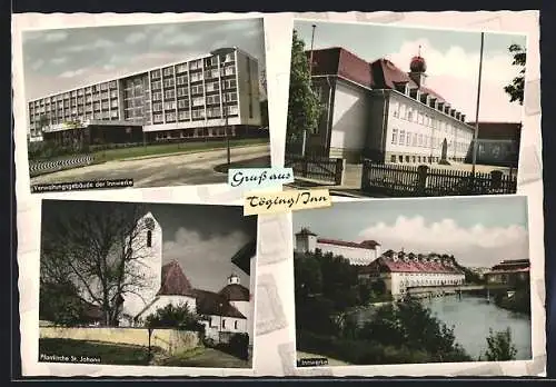 AK Töging /Inn, Verwaltungsgebäude der Innwerke, Pfarrkirche St. Johann