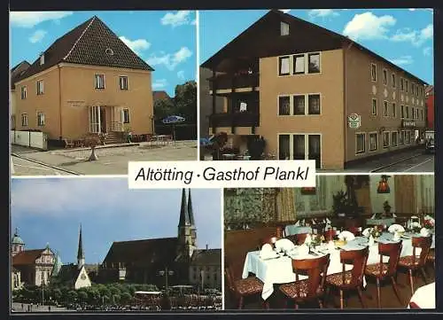 AK Altötting, Gasthof Plankl, Schlotthamerstrasse 4, Innenansicht, Ortspartie mit Kirche